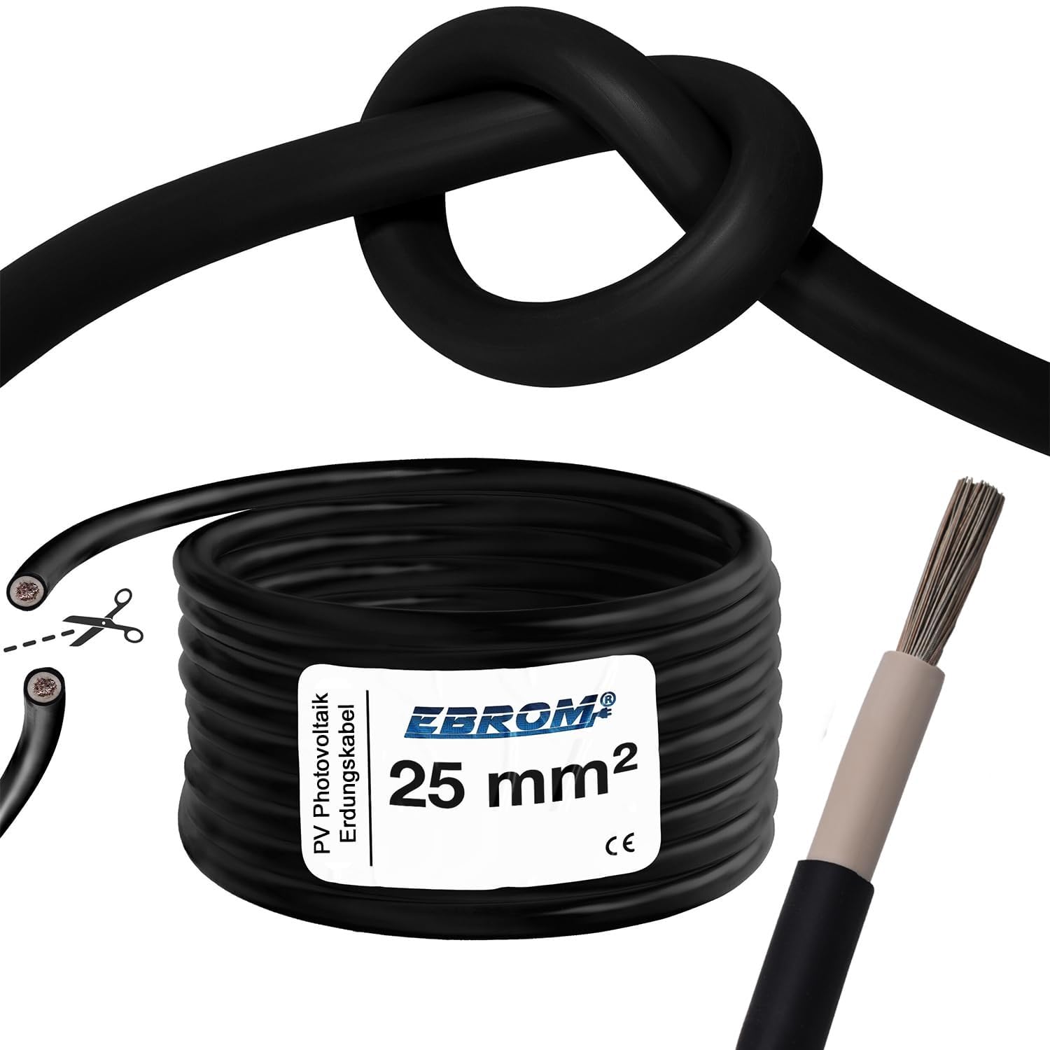 EBROM PV Photovoltaik 25 mm² Stromkabel, Erdungskabel Erdungsleitung: 5 m