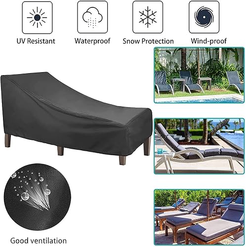 Miniatura 4 de 1 funda para silla de tumbona de patio, impermeable, a prueba de polvo, para exteriores, resistente a los rayos UV, resistente a desgarros,