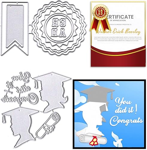 Troqueles de palabras de graduación para hacer tarjetas, troqueles de corte de medalla de graduado, certificado de graduación, plantillas de