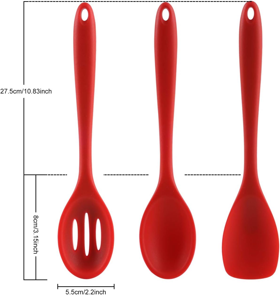 Silicone Spoons for Cooking 3 Pieces, Non-Stick Mixing Spoons, Slotted Spoon & Spoonula, Kitchen Spoon Set for Serving, Stirring & Baking, 480℉ Heat Resistant, Red: Home & Kitchen