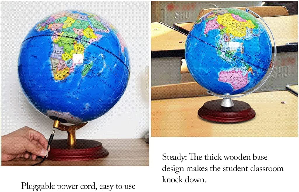 Globi Geografici Mappa dell'educazione della Terra del Mondo retrò Classico Elegante con Una cremagliera di Legno Gelast del Mondo dell'Oceano Blu 12,5" Home Decor