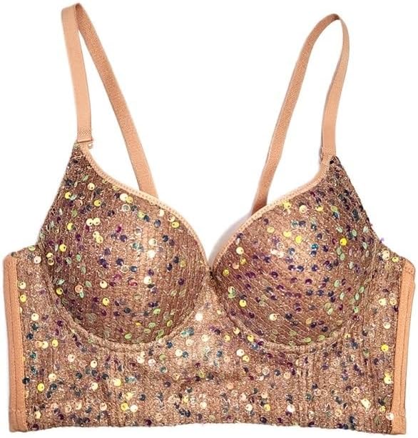 JSEIAJB Deep V-Neck Sexy Sequined Corset Gathered Triangle Cup Bra Super Short Nightclub Party Tube Top for Women