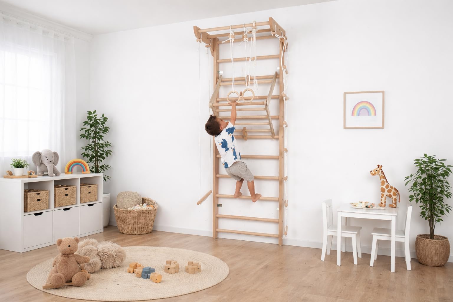 Klettergerüst aus Holz – Indoor Kletterwand Kinder-4-220 Sprossenwand & Turnwand, Kletterwand, Holz Kletterturm