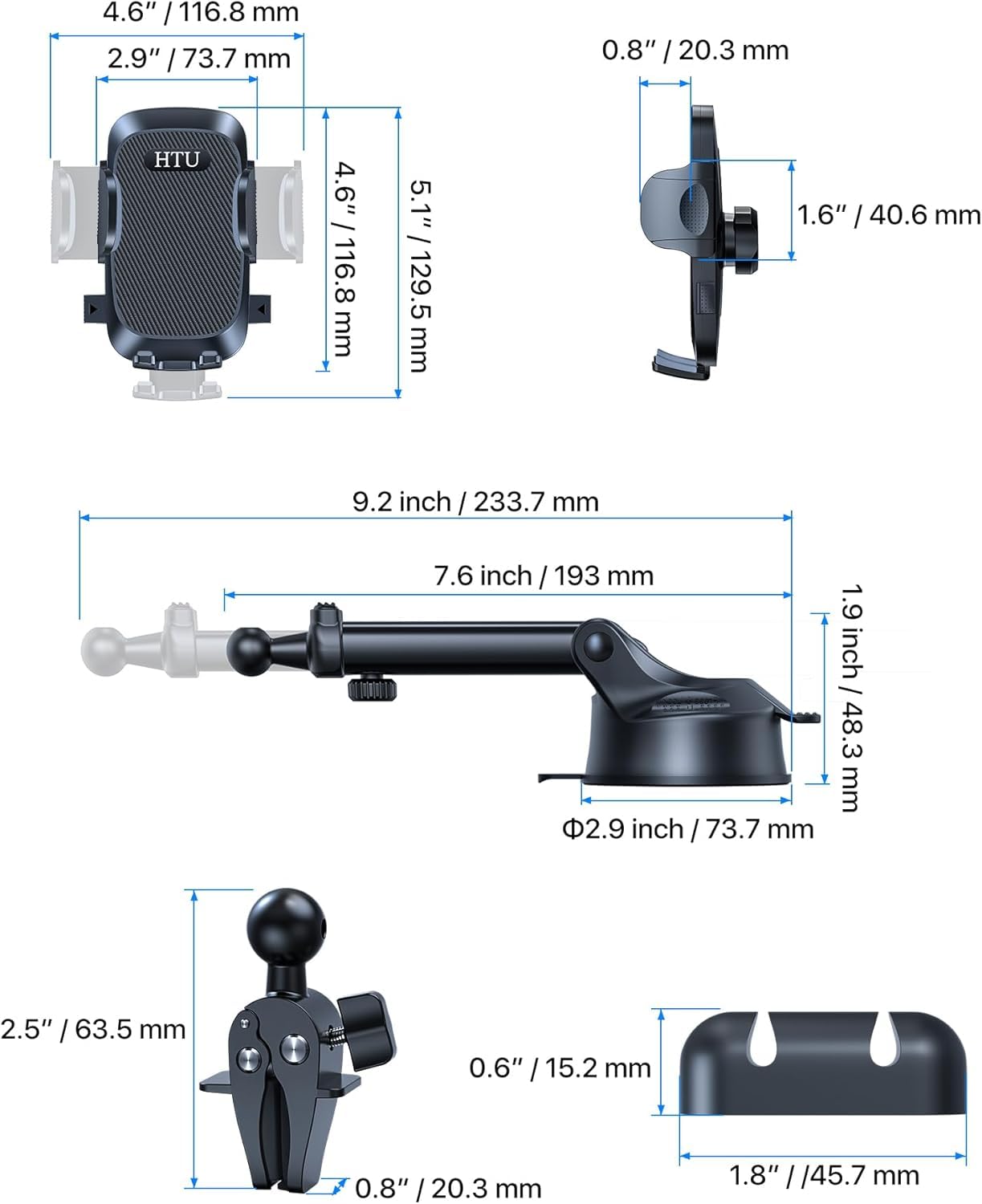 HTU 2026 Super przyssawka samochodowy uchwyt na telefon, stabilny, odporny na wstrząsy uchwyt na deskę rozdzielczą 3 w 1, do samochodów z obrotem o 360°, kompatybilny z iPhone 17 Pro Max 16 15 14 i