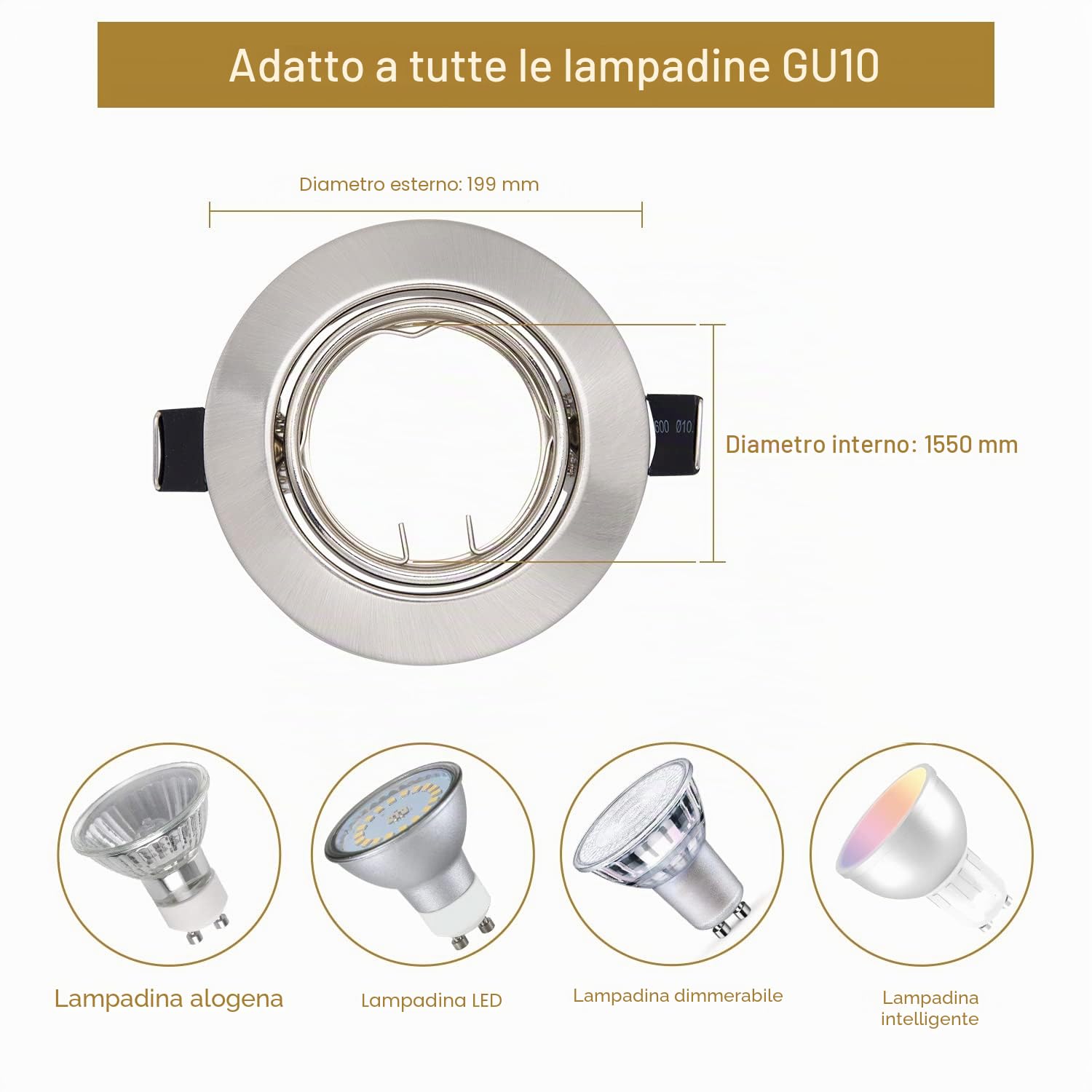 20x Cornice Faretti da Incasso per Cartongesso GU10,Orientabili a 30°,Foro 68mm-80mm,Portafaretto Rotondo Metallo,Faretti Led Soffitto Portalampada GU10 per Faretto LED e Lampadina