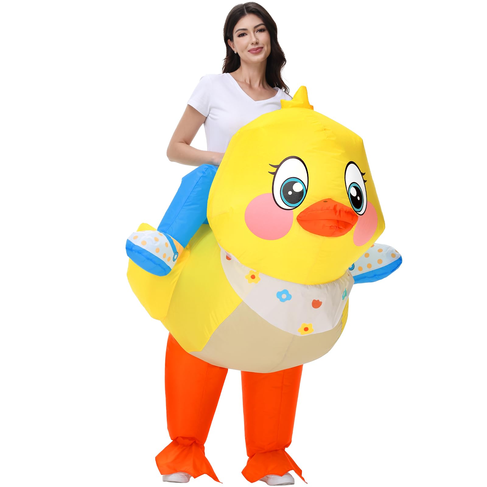 Poptrend Inflatable Yellow Duck Costume Ride Costume for Adult Kids, Inflatable Costume Duck Halloween Costumes Men Women Moose Blow up Costumes Funny Fancy Dress Party Costumes