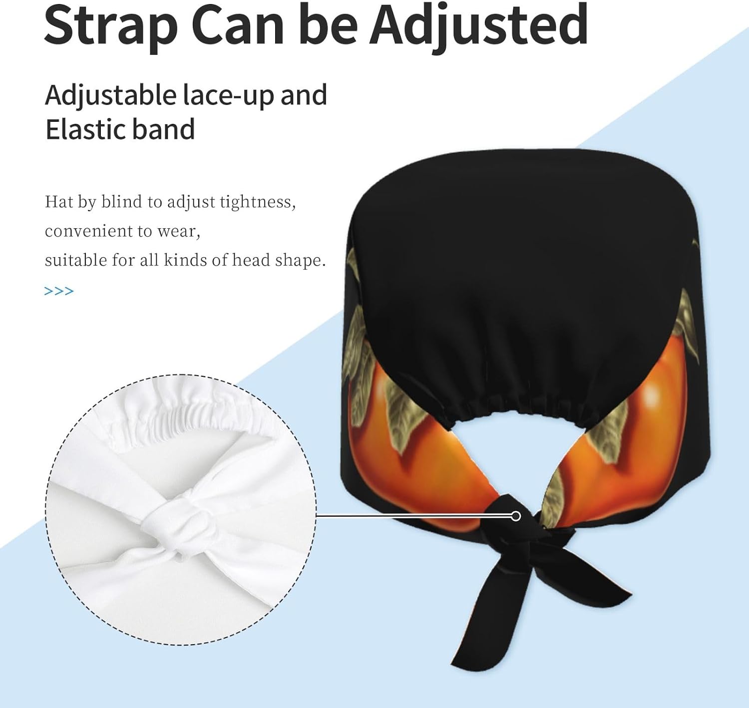 Breathable Work Hat Crystal Clear Sweet Persimmon Pattern Adjustable Comfortable Chef Hat for Women & Men Black