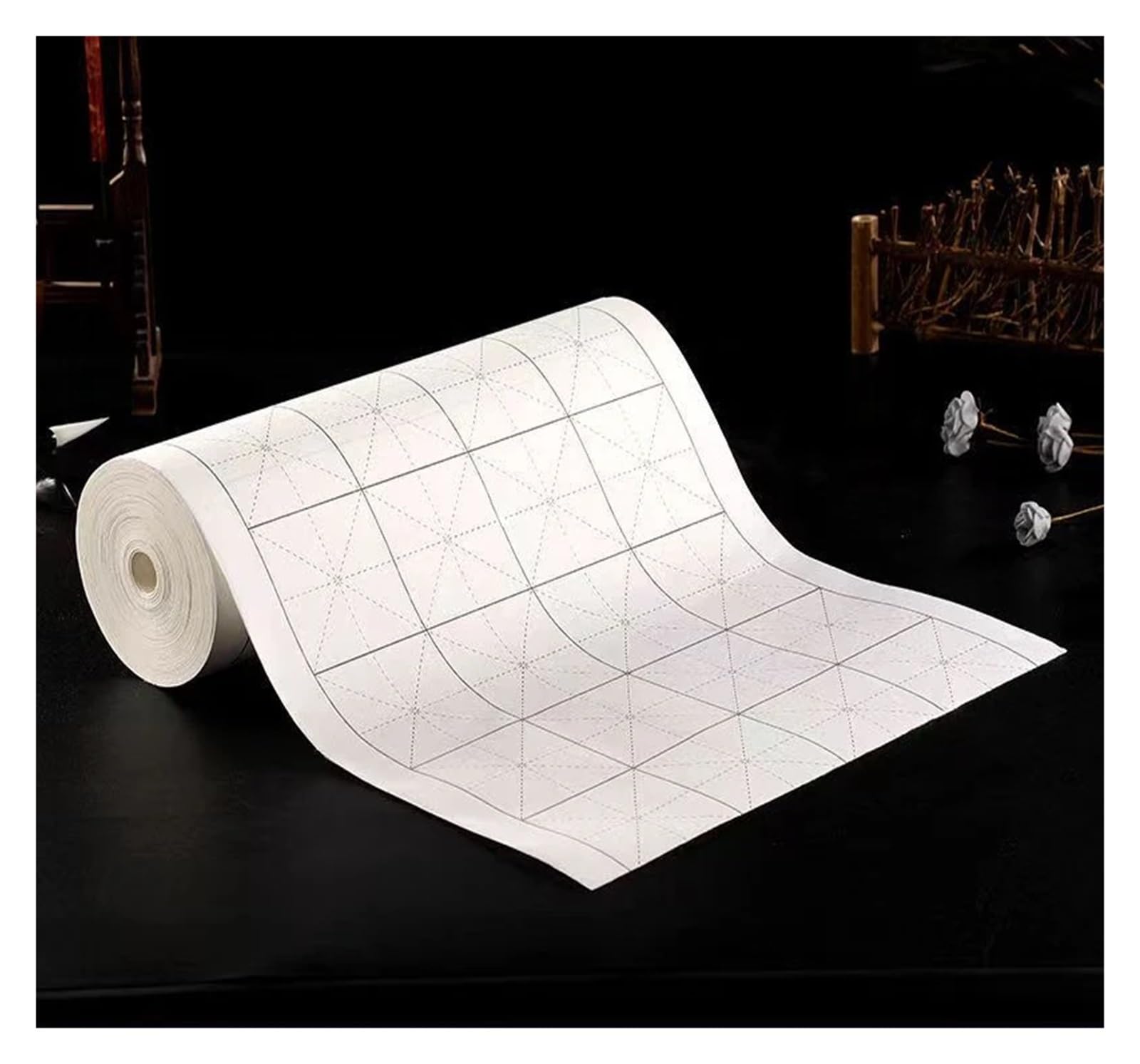 MIUYTRN Zwijany papier do kaligrafii Początkujący pędzelek do kaligrafii Praktyka kaligrafii Papier ryżowy Półdojrzała pulpa bambusowa Xuan Papier Rijstpapier cuicui(A,0.35x100m 6cm grids)