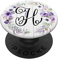 Vista 1 de Trendy H Monogram Purple Flowers Hearts Shiplap PopSockets PopGrip: Swappable Grip for Phones & Tablets