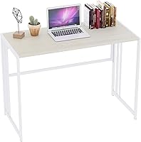 Gezen 40'' Folding Computer Desk No Assembly - Foldable Home Office Study Writing Desk for Small Spaces (Beige/White)