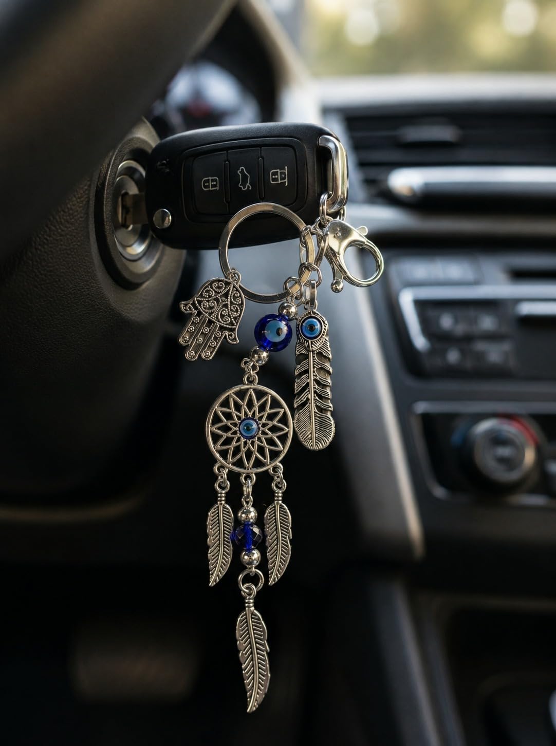 Lucky Hamsa Hand Keychain Nazar Battu, Evil Eye Keychain with beautiful desinged leaves in keychain For Car keys and Home keys, Fengshui For Positive Energy-image-5