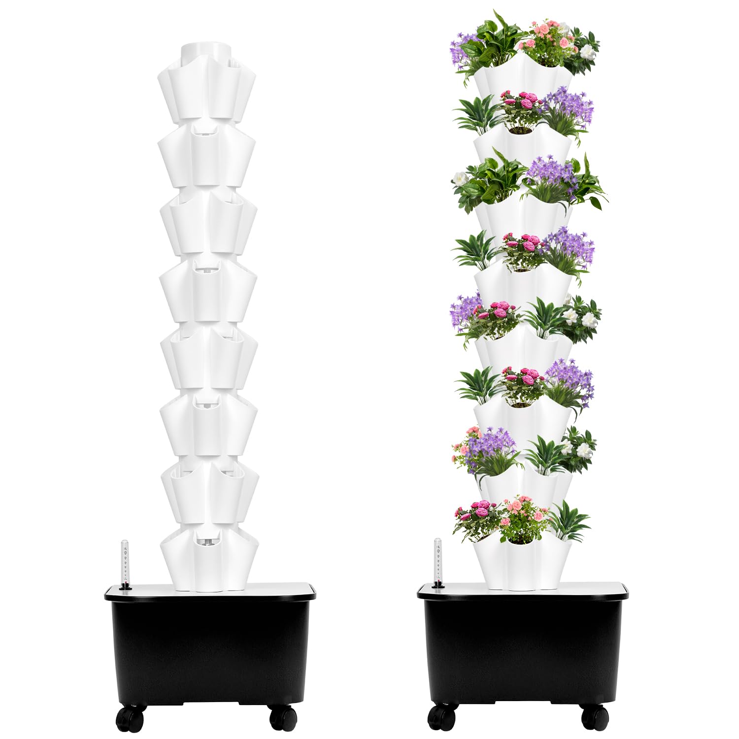 QWORK® wieża hydroponiczna z 8 warstwami, 40 otworami, system hydroponiczny do ziół, owoców i warzyw