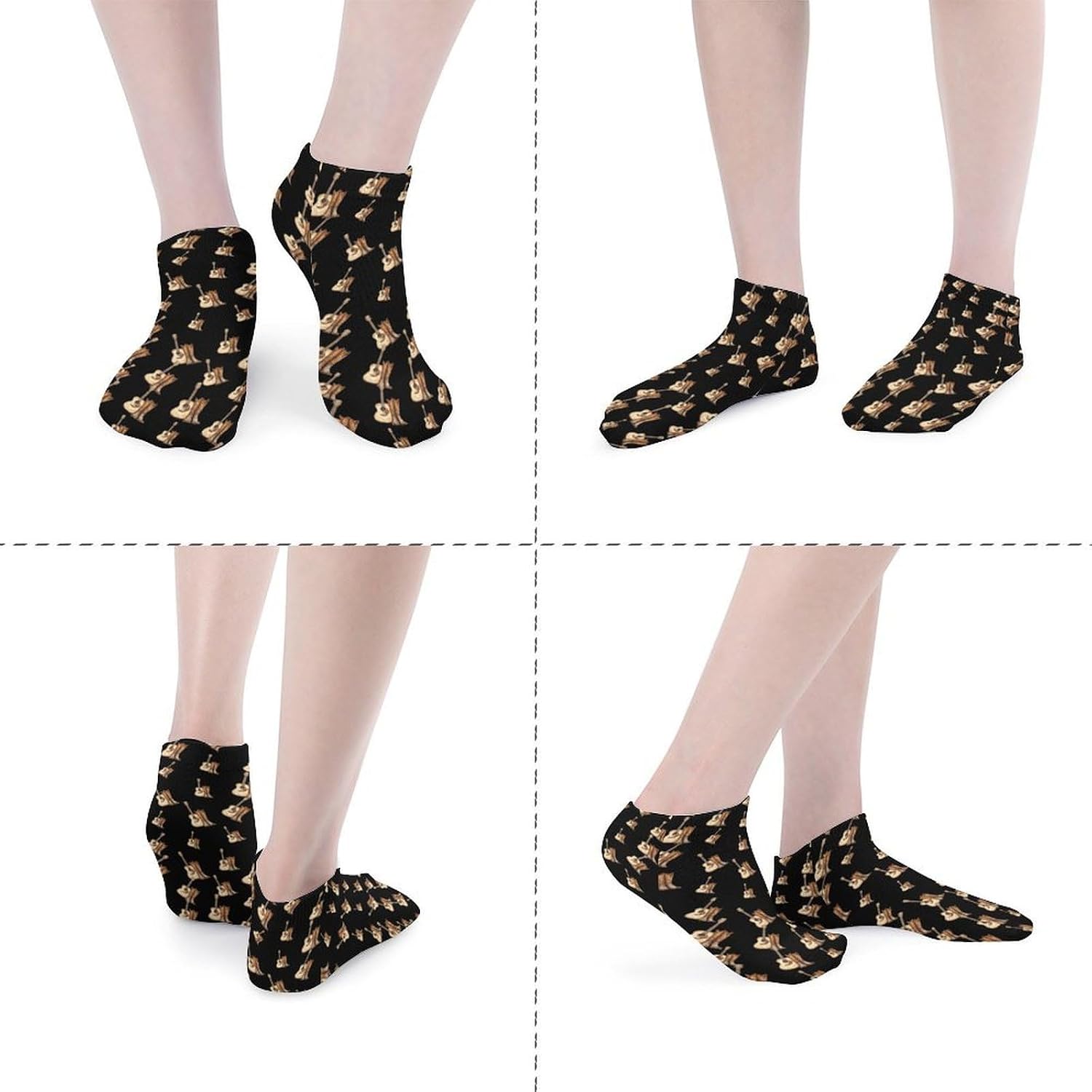 Guitar And Boots 5 Pairs Low Cut Ankle Socks Casual Liner Sock No Show Invisible Socks for Men Women