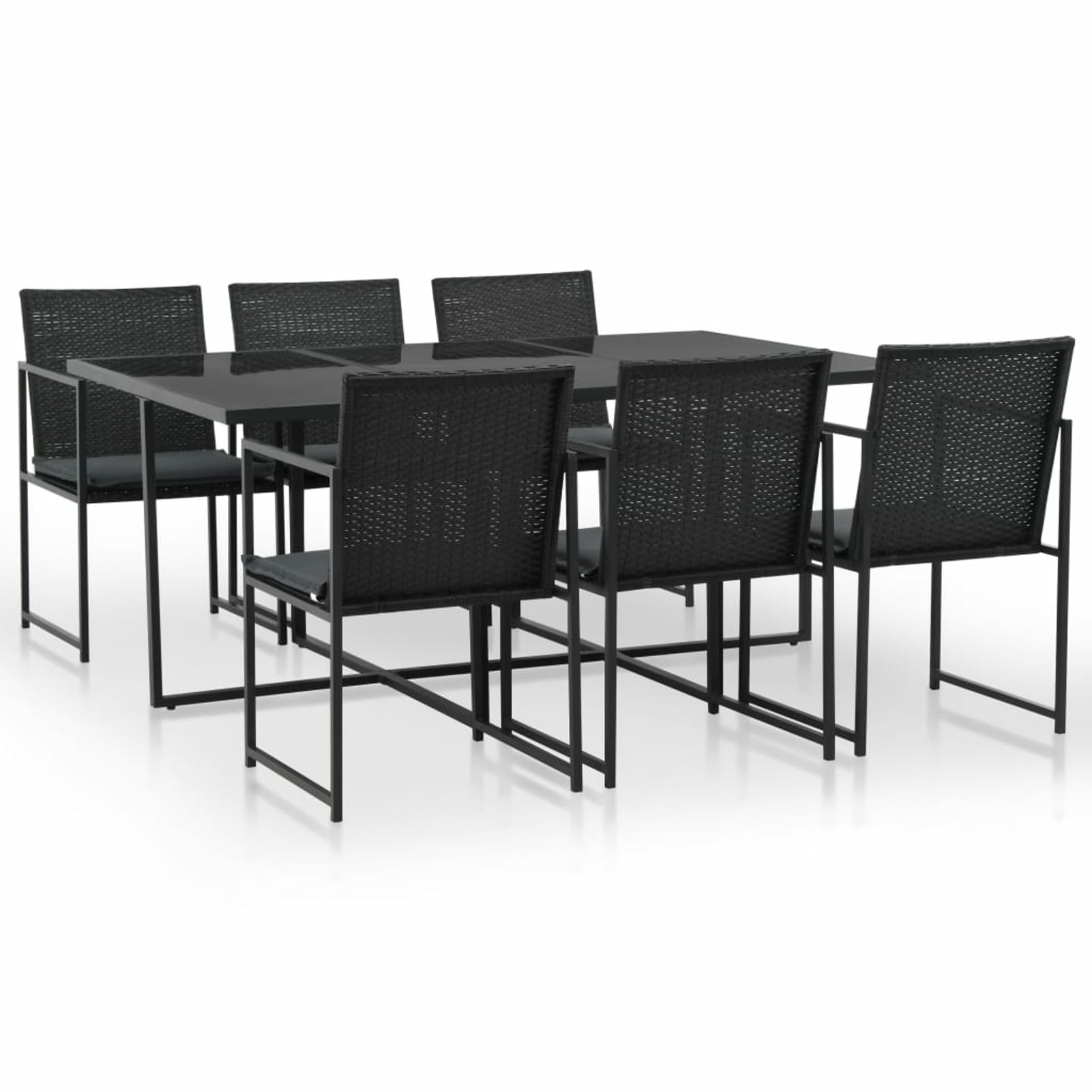 Gecheer Conjunto Mesa y Sillas Jardin de Ratán 7 pzas Muebles Jardin Exterior con Cojines,Set de Comedor de Jardín Mesa y Sillas Terraza Balcón,Muebles Salón Jardín Modular,Negro