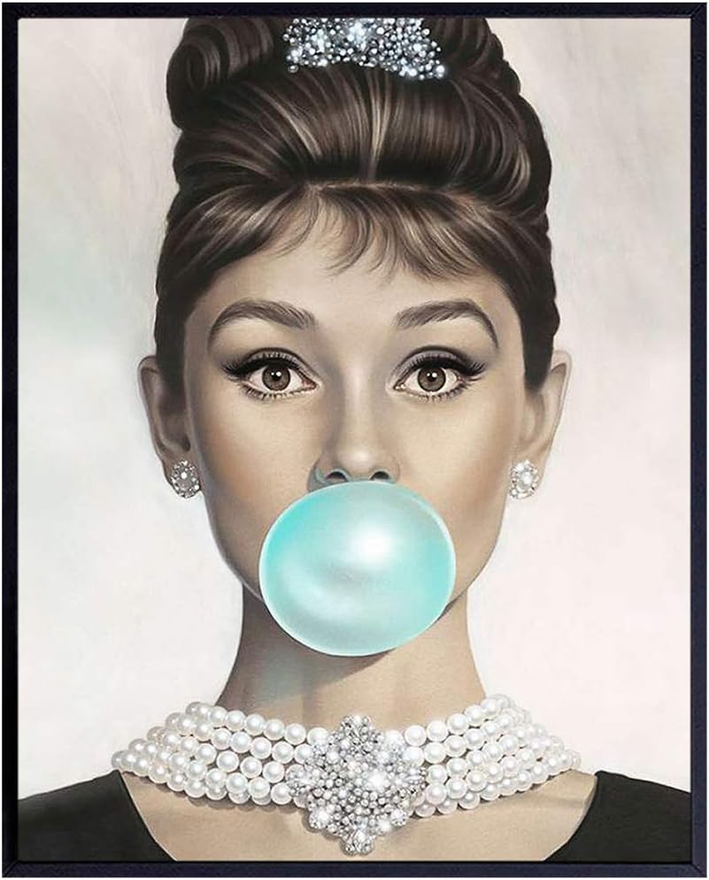 Audrey Hepburn Wall Art - Blue Audrey Hepburn Poster - Holly Golightly - Glam Wall Art - Vintage Movie Poster - Gift for Women, Her, Wife, Woman - Pop Art Wall Decor -Unframed