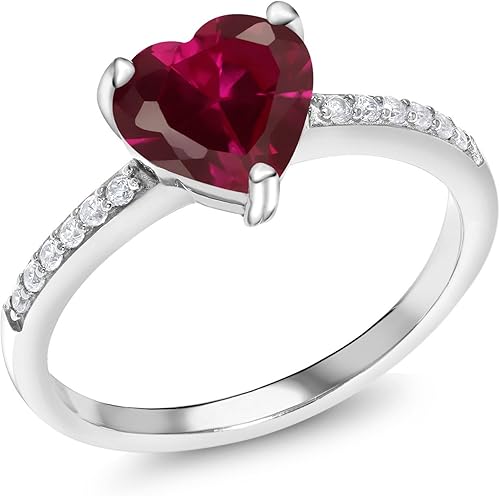 Gem Stone King 925 Sterling Silver 8MM Heart Shape Gemstone Birthstone Ring For Women Wedding Engagement Anniversary Promise Heart Ring For Women