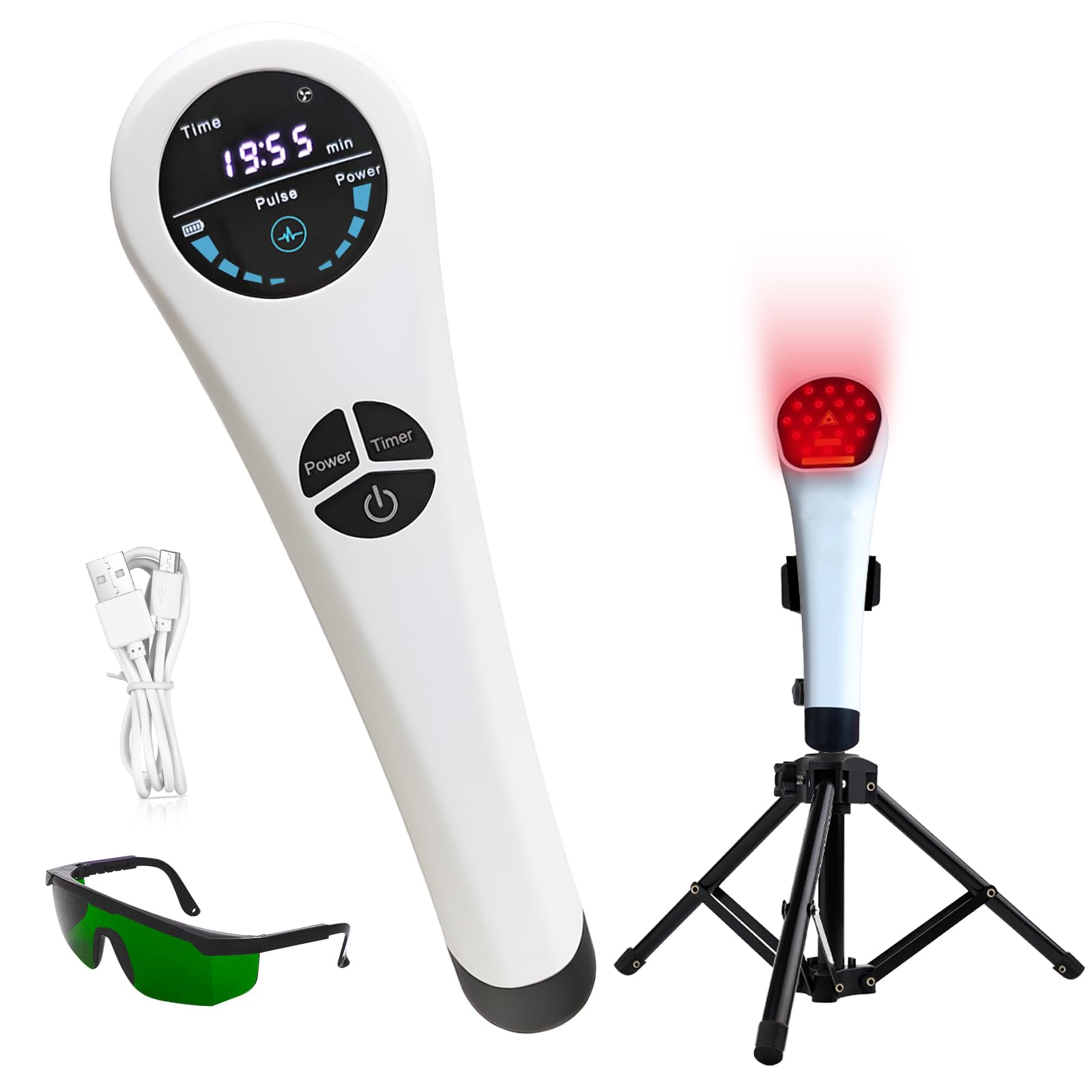Apparecchio portatile a luce rossa fredda, 650 & 808 nm 5-30 minuti di trattamento per animali domestici, con supporto e occhiali inclusi