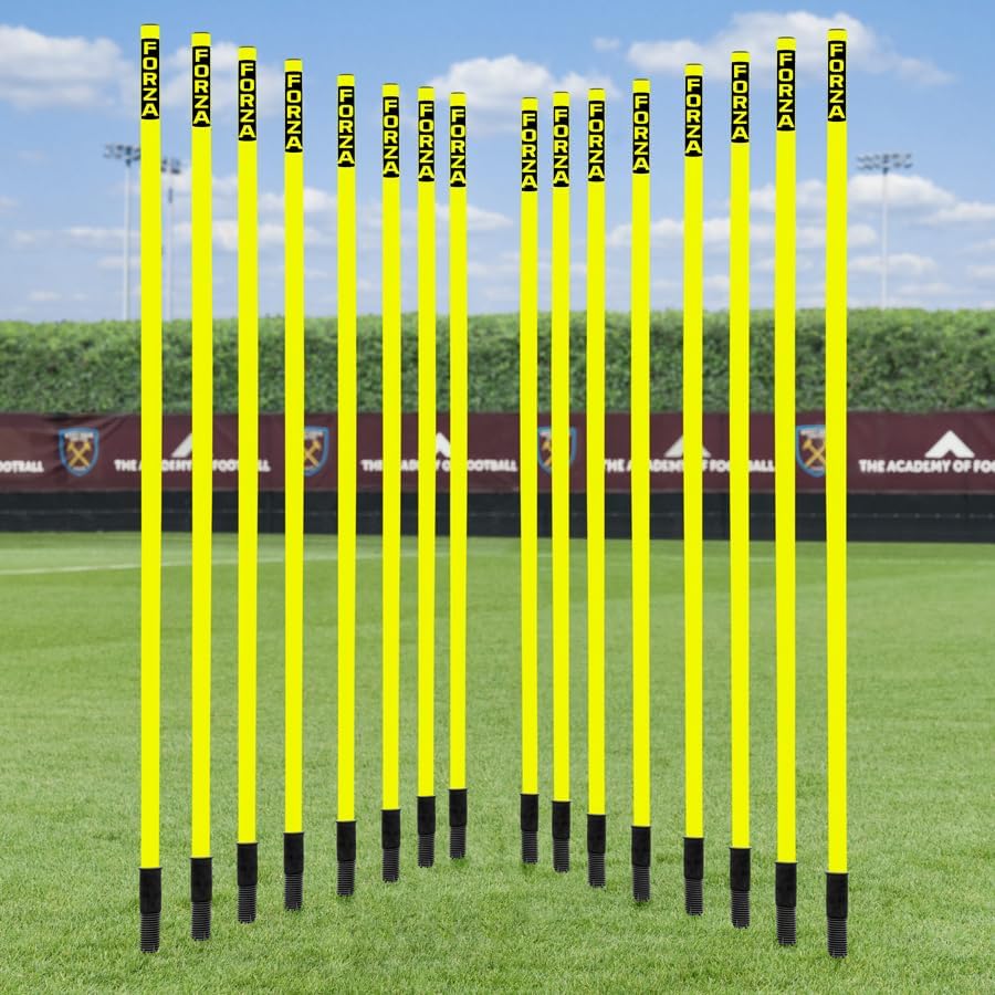 FORZA Slalom Poles – 5ft & 6ft Shatterproof Agility Training Poles with Stainless Steel Ground Spikes -Packs of 8 or 16 – Multi-Color Sports Agility Equipment