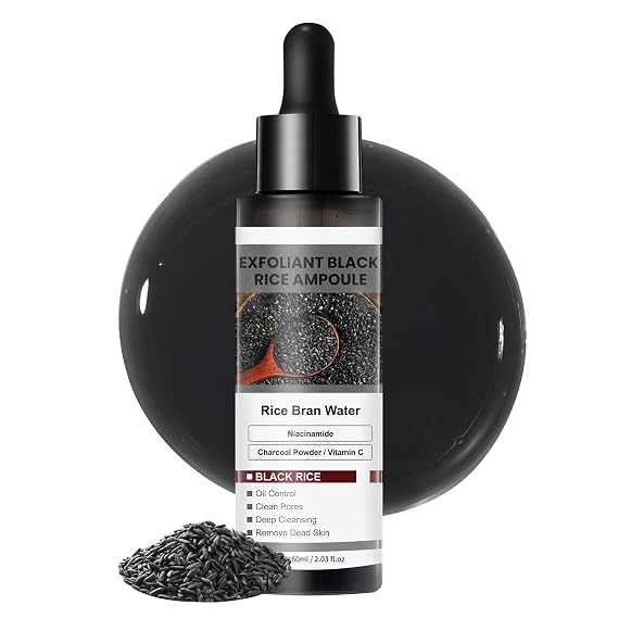 Black Rice Exfoliant & Body Scrub - Rice Peel Shot Glow Ampoule, 60ml Daily Face & Body Chemical Peel, Blackhead Remover & Pore Cleaner for All Skin Types, Dead Skin Removal