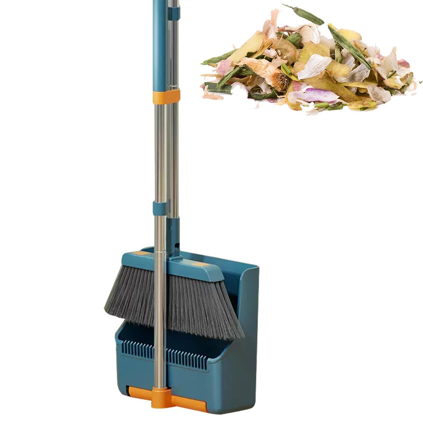 Campsie Set Scopa E Paletta - Set di Scopa E Paletta | Set di Paletta E Spazzola con Manico Lungo | Scopa E Paletta Salvaspazio Richiudibile | Scopa Alta E Paletta Verticale