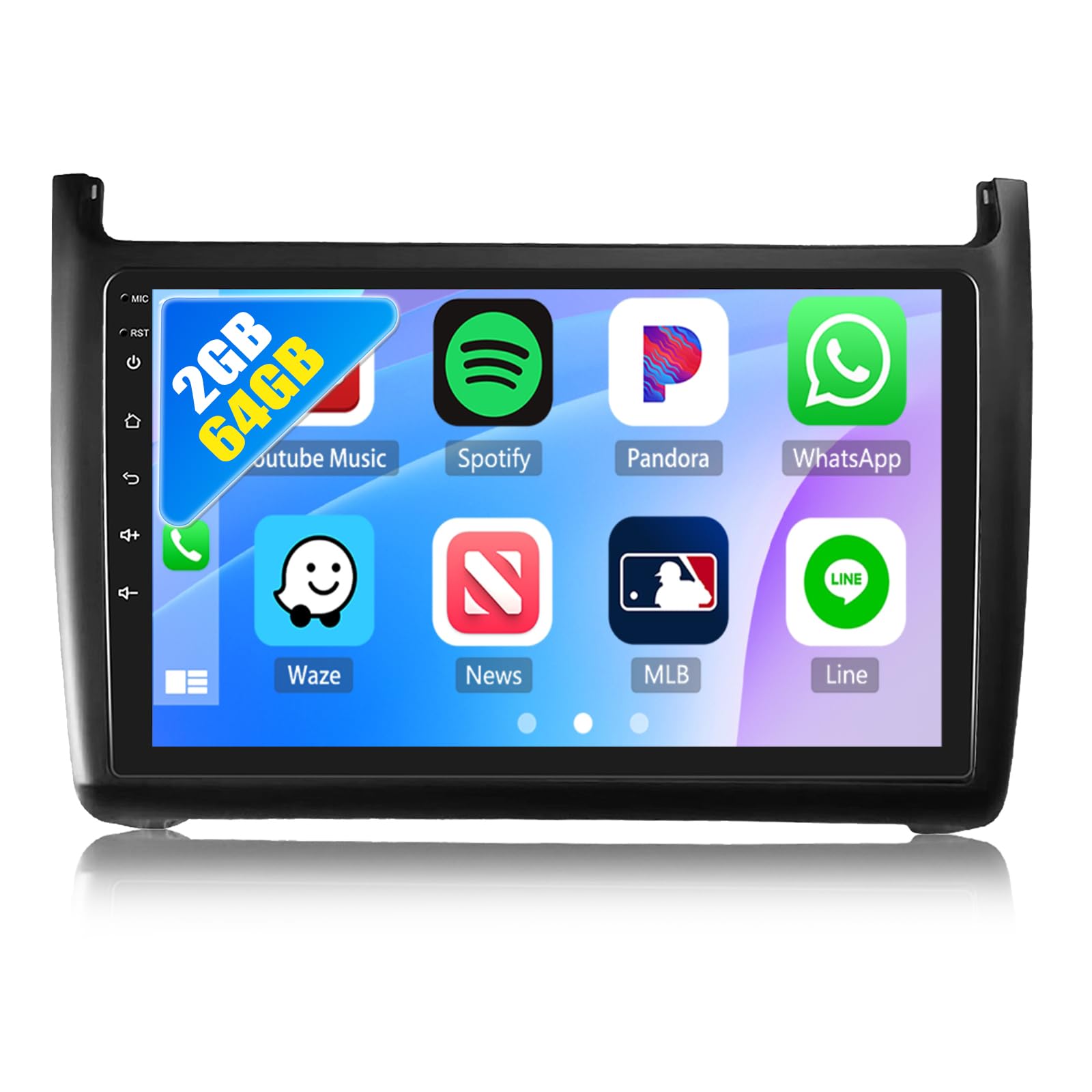CAMECHO Upgrade 2+64G pour VW Polo 6R 6C 2008-2016 Autoradio, Carplay Android 15 Navi Écran Tactile 9" Wireless Car Play Android Auto/Bluetooth/Mirror Link/GPS/WiFi/Caméra de recul