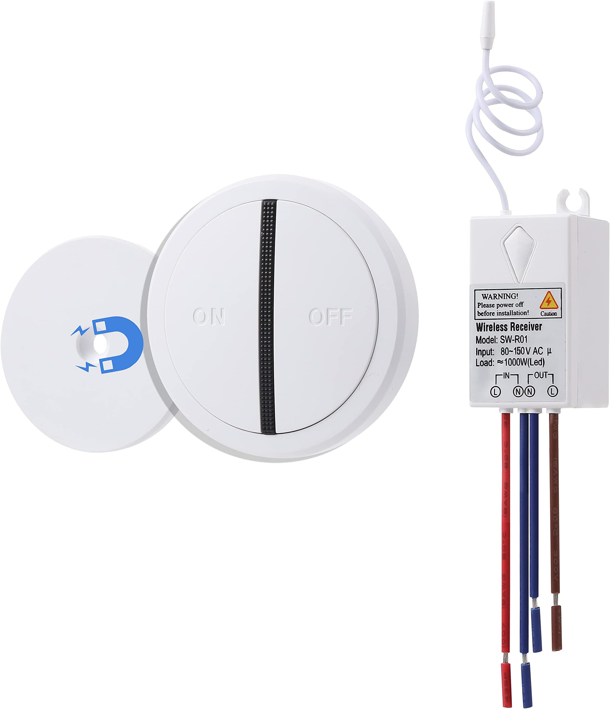 Mengshen Remote Switch and Receiver Kit, Mini Portable Relay Wireless ON Off No Wiring No WiFi Required Lighting Fixture for Lights LEDs Lamps Fans 100 Ft RF Range Programmable Waterproof