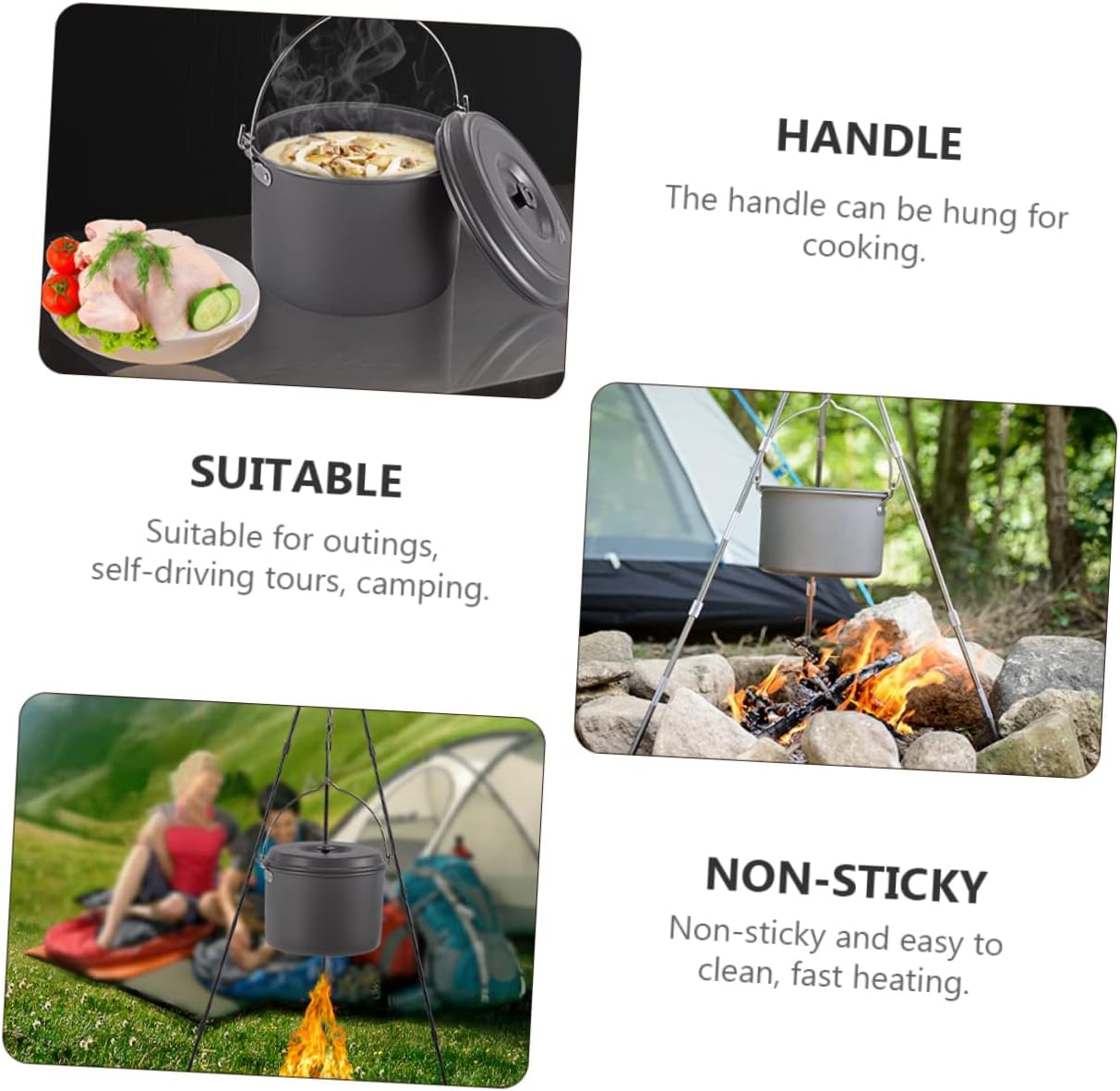 KICHOUSE Portable Camping Pot Set Durable Cookware Non-stick Outdoor Cooking Kit for People Lightweight and Design for Hiking and Backpacking