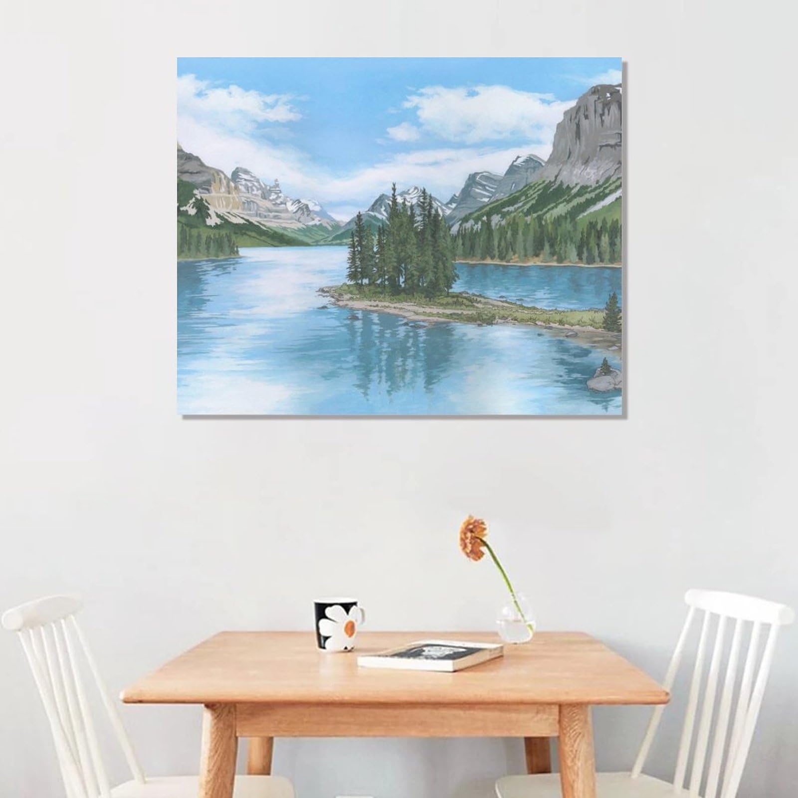 Amazon.co.jp: 絵画 湖畔の山の風景画インテリア 絵画 カナダの現代
