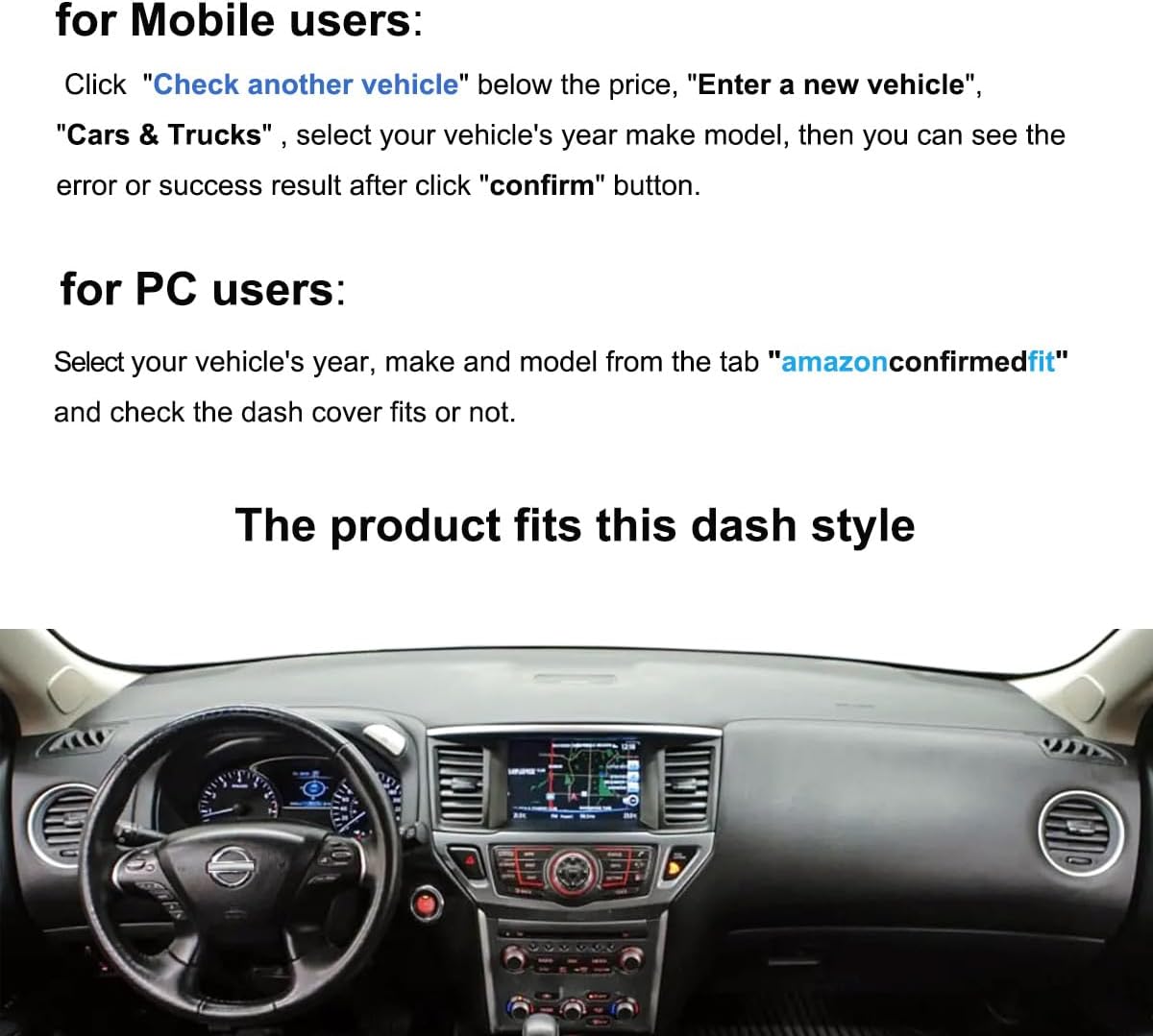 Dash Cover Mat Custom Fit for Nissan Pathfinder Dashboard Cover Pad Carpet Protector(Black) F157