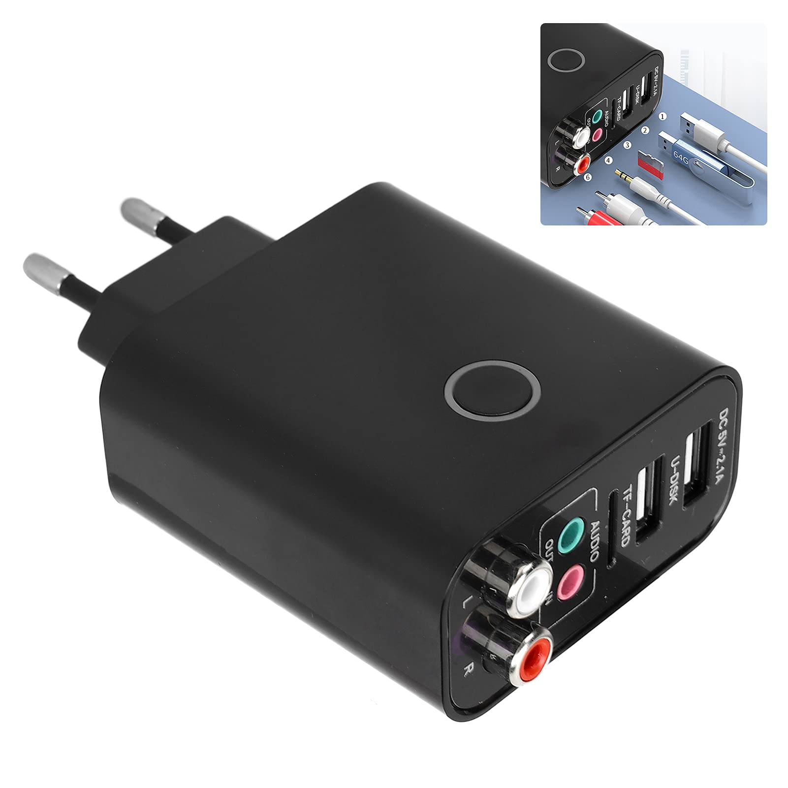 Bluetooth 5.0 Sender Empfänger, 2 in 1 Bluetooth Adapter APP Steuerung mit Fernbedienung 3,5 Mm Audiokabel Eingebautes Schnelllademodul Built(EU-Stecker)