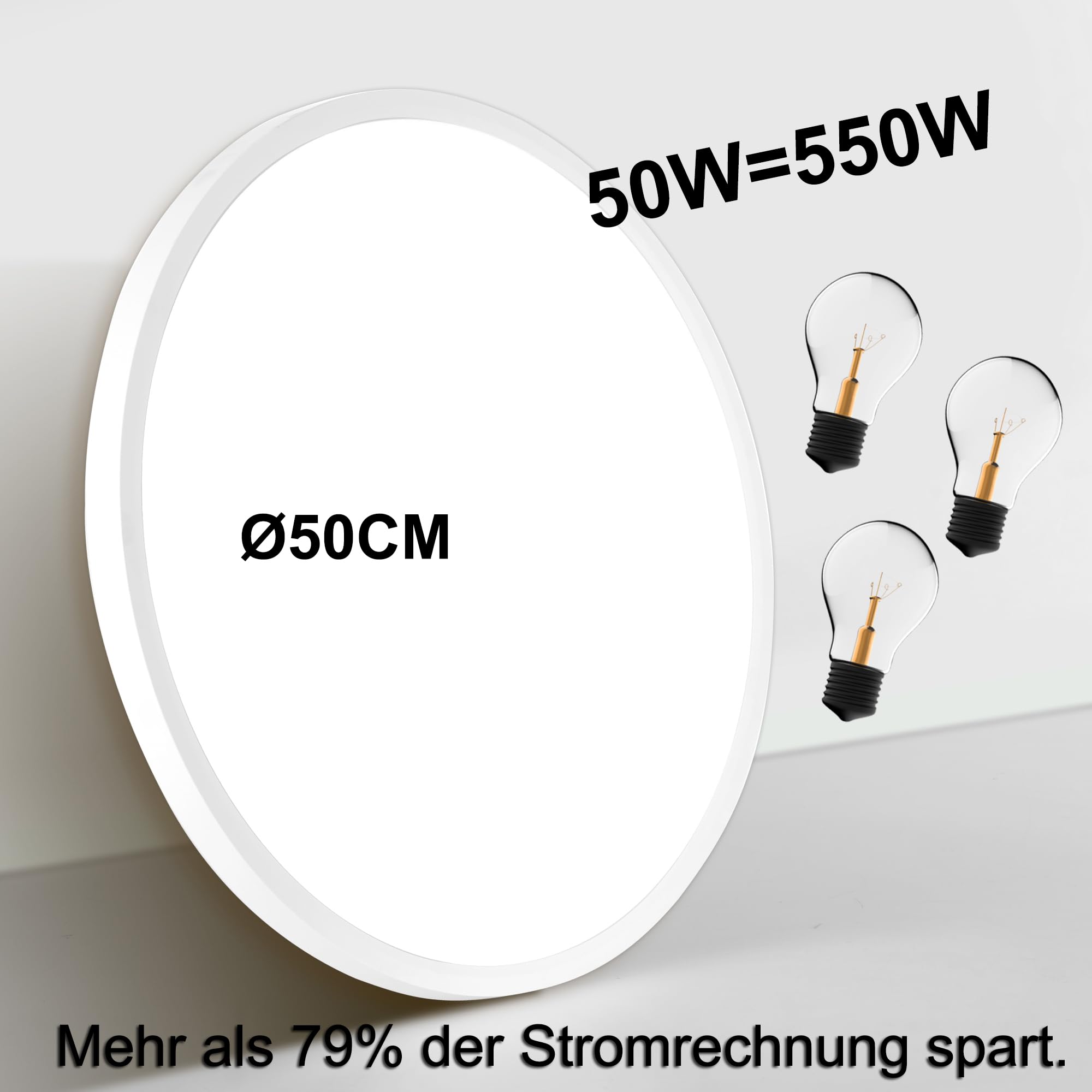 MoonYard LED Deckenleuchte Modern Rund Ø50cm | 50W, 5400lm, Dimmbar mit Fernbedienung, Flach, Für Schlafzimmer Kinderzimmer Wohnzimmer