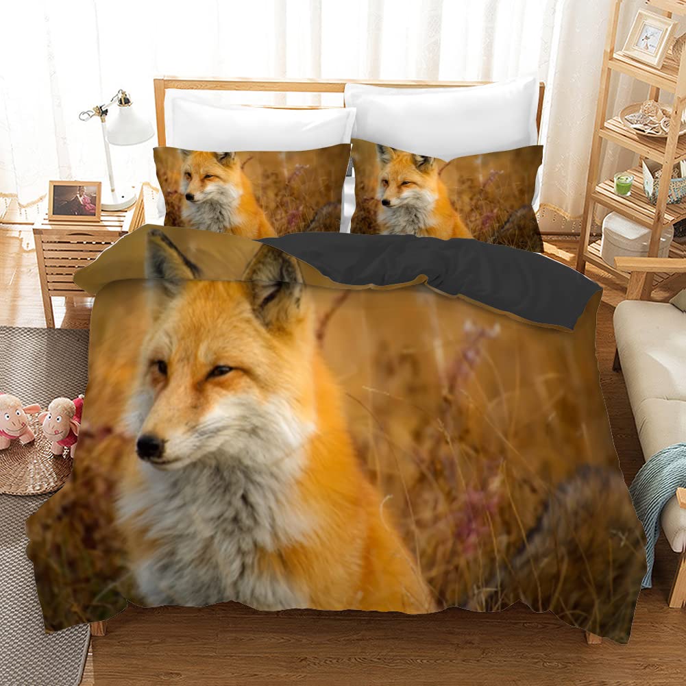 Parure de couette 240x220 renard jaune en microfibre 110g de qualité supérieure pour lit