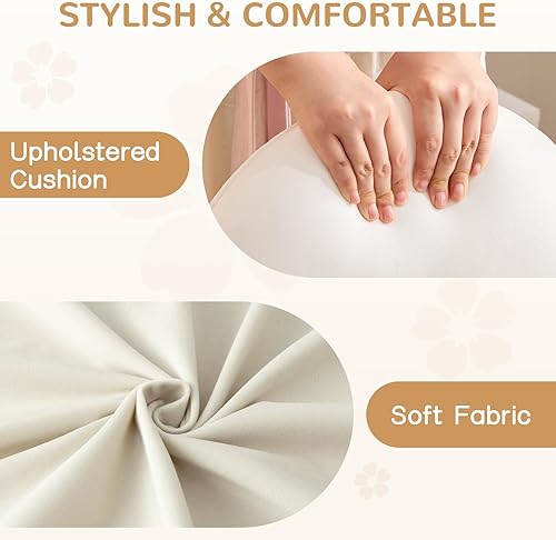 Miniatura 5 de Furniliving Silla de escritorio redonda sin brazos, pequeña silla tapizada de terciopelo con ruedas, silla giratoria ajustable para dormitorio, sala