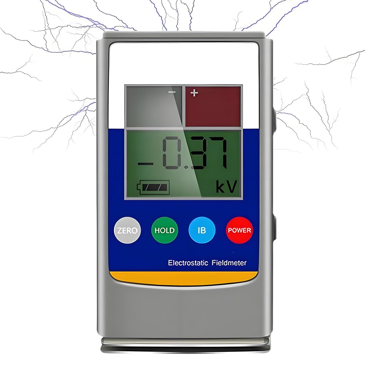 Ręczny miernik pola elektrostatycznego (zakres 0–20 kV / 30 kV) z wyświetlaczem LCD, szybkim pomiarem (1 s) i odległością roboczą 1 cala – do włókien, papieru i tworzyw sztucznych. FMX-003