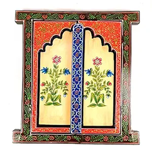 Apka Mart The Online Shop Handcrafted Wooden Jharokha Window Wall Hanging With Doors (Multicolored / 18 Inch) - For Wall Decor, Home Decor, Room Decor, Photo Frame and Gifts