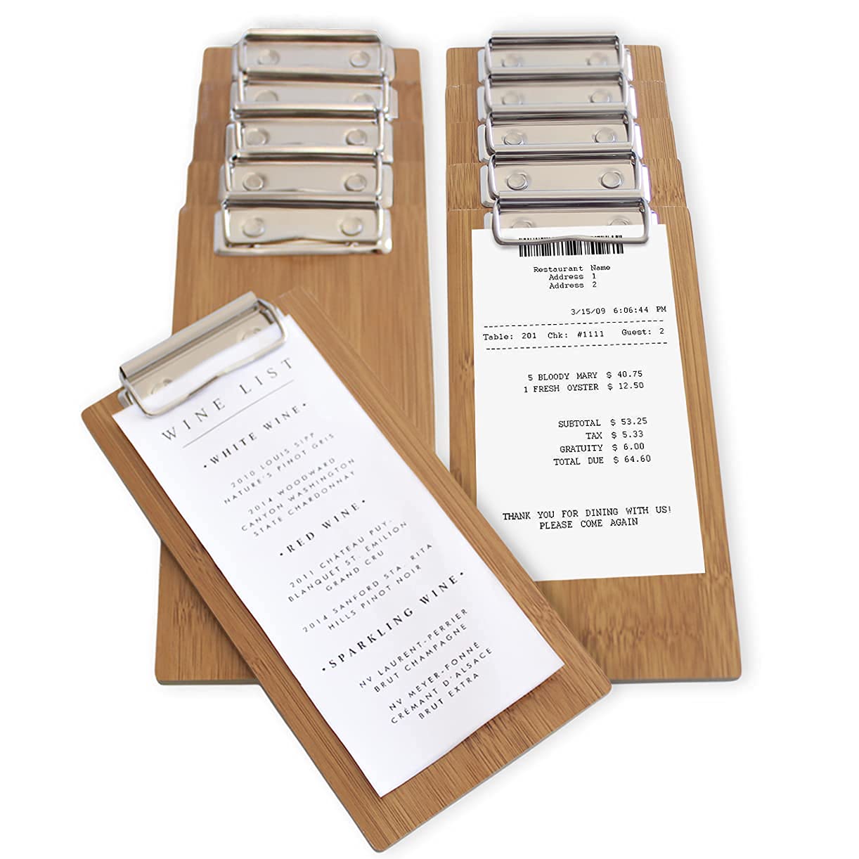Olbia 10-Pack Wood Check Presenters for Restaurants, Server Book, Menu Holder for Cafes, Wooden Clip Board, Cute Waitress Book Organizer, Server Note Pads, Guest Check Book 8" x 4" (Natural)