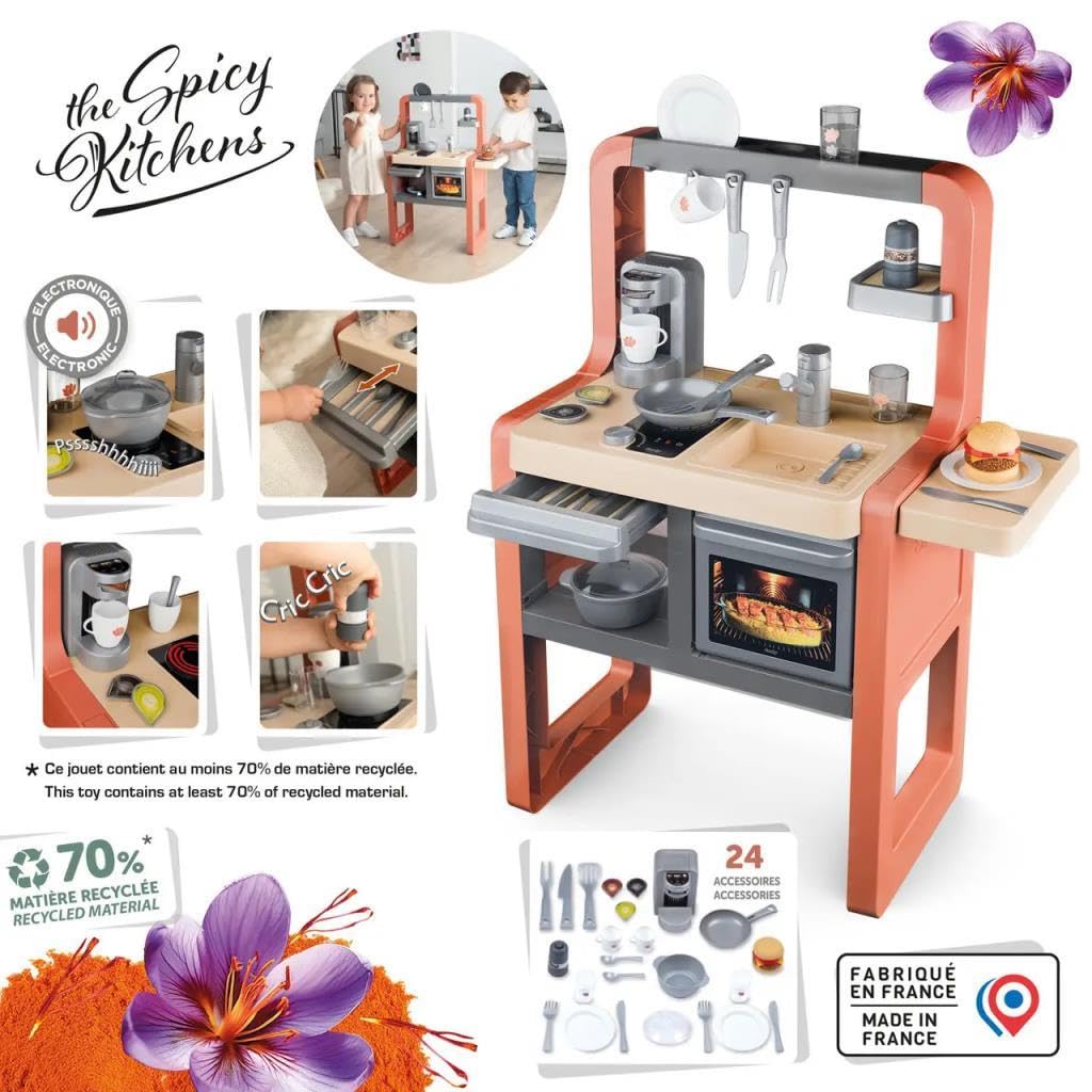 Smoby - Cucina Vaniglia - con forno, piano cottura, lavello e 11 accessori - Prodotto in Francia