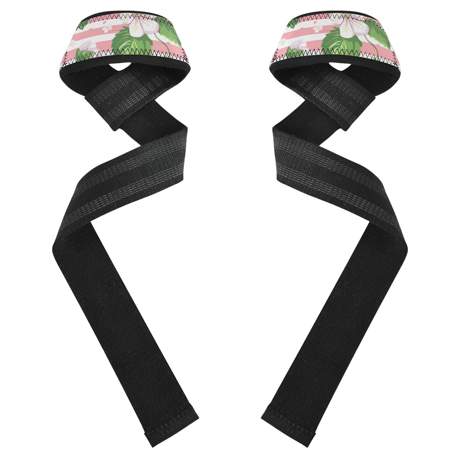 Nander Strawberries and Flowers Wrist Straps for Weightlifting,Lifting Straps with Neoprene Cushioned Wrist Padded and Anti-Skid Silicone for Strength Training,Bodybuilding,Deadlifting