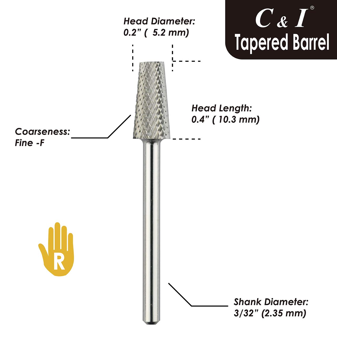 C & I Tapered Barrel Nail Drill Bit for Electric Nail Drill Machine of Nail Art (Grit Fine, Silver)