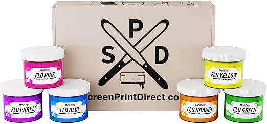 Screen Print Direct Rapid Cure Fluorescent 6 Color Plastisol Ink - Low Temp Curing, 8 oz. by Screen Print Direct