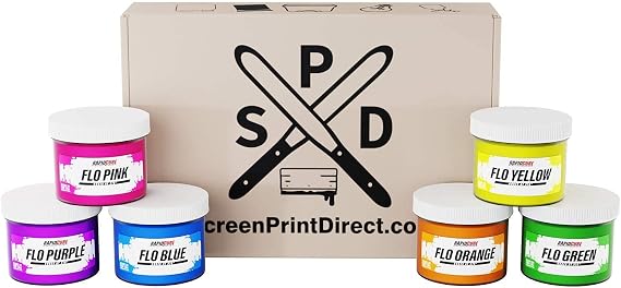 Screen Print Direct Rapid Cure Fluorescent 6 Color Plastisol Ink - Low Temp Curing, 8 oz. by Screen Print Direct