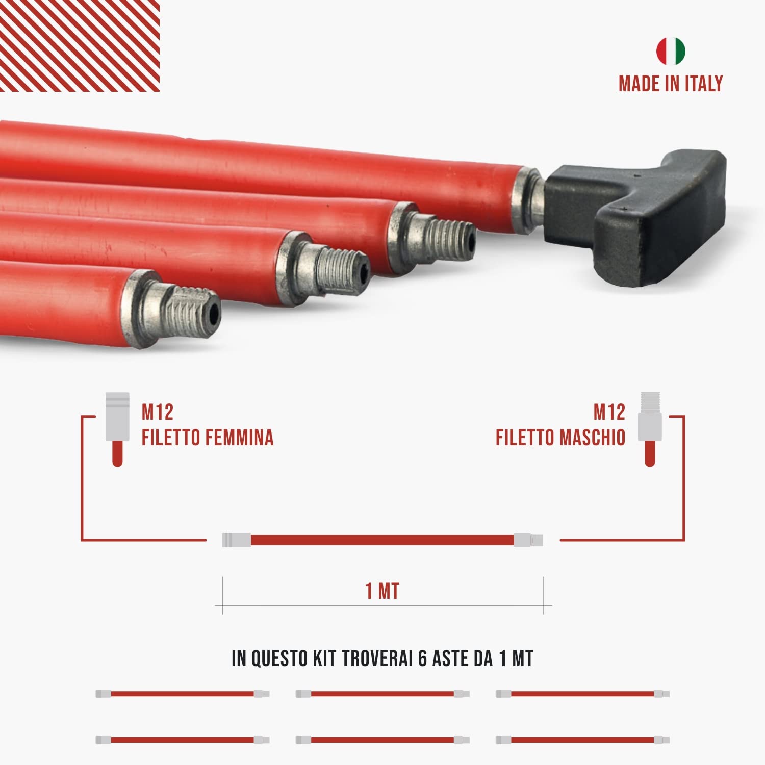 BARETTO Fireplace and Flue Cleaning Kit Ø 250 mm | Steel Brush | 6 m Poles with 45° Curvature | Crustation Removal, Chimney Sweep | Multipurpose Brush and Brush - 3