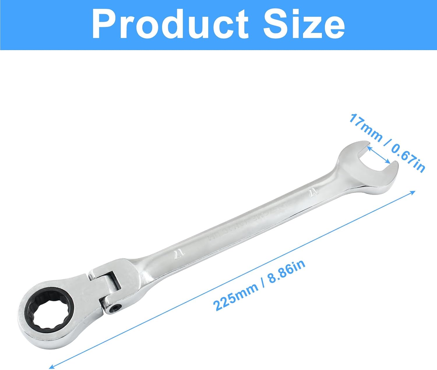 Hitefu 17mm Ratcheting Combination Wrench with Flex Head, 72 Teeth Metric Ratcheting Spanner with Chrome Vanadium Steel