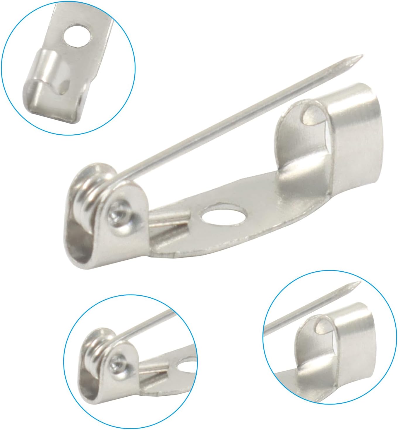 100Pcs 15mm Locking Pins Safety Clasp Brooch, Silver Brooch Clasps Pin Safety Pins, Reliable Back Clasp for Name Tags/Jewelry Making and DIY Crafts