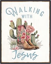 Cowgirl Christian Wall Decor for Women - Country Western Wall Decor - Jesus Wall Art - Bible Verses Wall Decor - Rustic Farmhouse Kitchen, Family room, Living room - Inspirational Christian Gifts