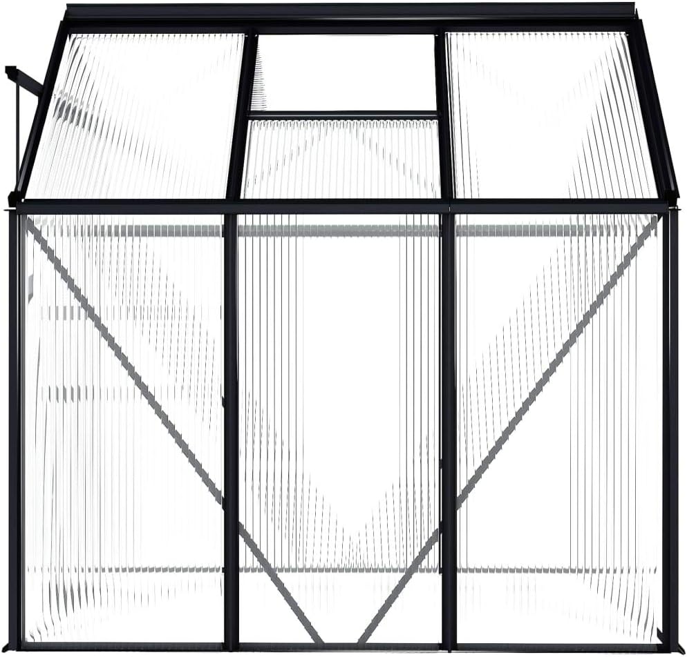 vidaXL Aluminium Greenhouse, 38.9 ft² Spacious Anthracite Design, Thermally Insulated, UV , with Effective Water Drainage System, Suitable for Hobby Gardening