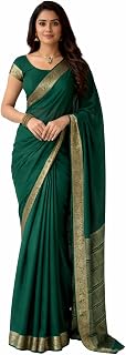 Women's Green Soft Chinon Saree with Beautiful Running Blouse Piece | Elegant Lightweight | Chinon Silk Saree for Women