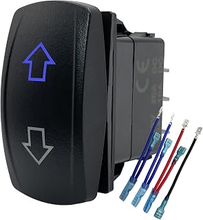 Blue Up Down DC Motor Reverse Polarity Latching Rocker Switch 7P ON Off ON DPDT Maintained in/Out Toggle Switch for Car Boat Truck RV Jack Plate 5 Wheels Awning Motorhome Tractor