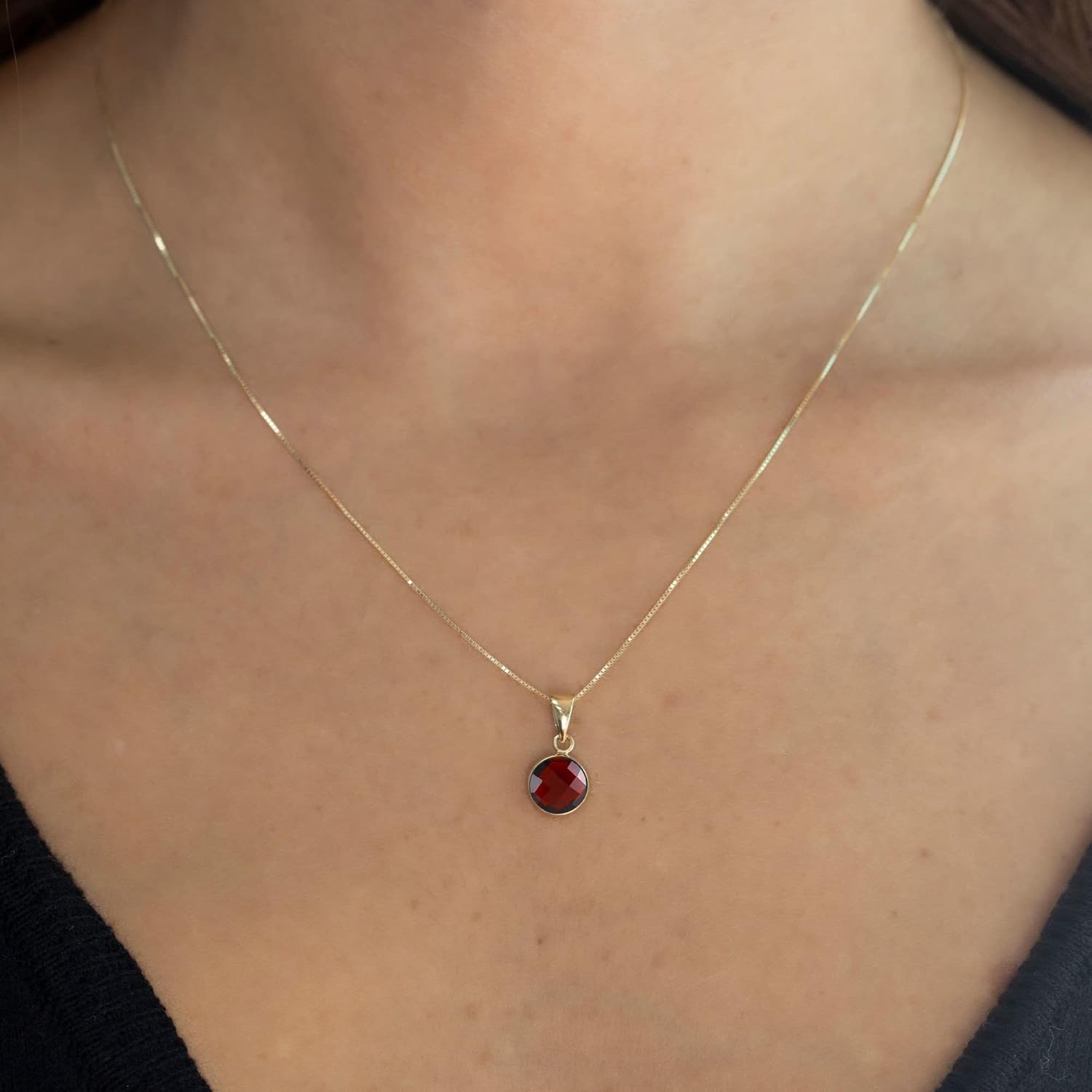 Garnet Gold Necklace for Women - 8mm Round Gemstone - 14K Gold Cable Chain 45cm - January Birthstone Necklace - Image 8