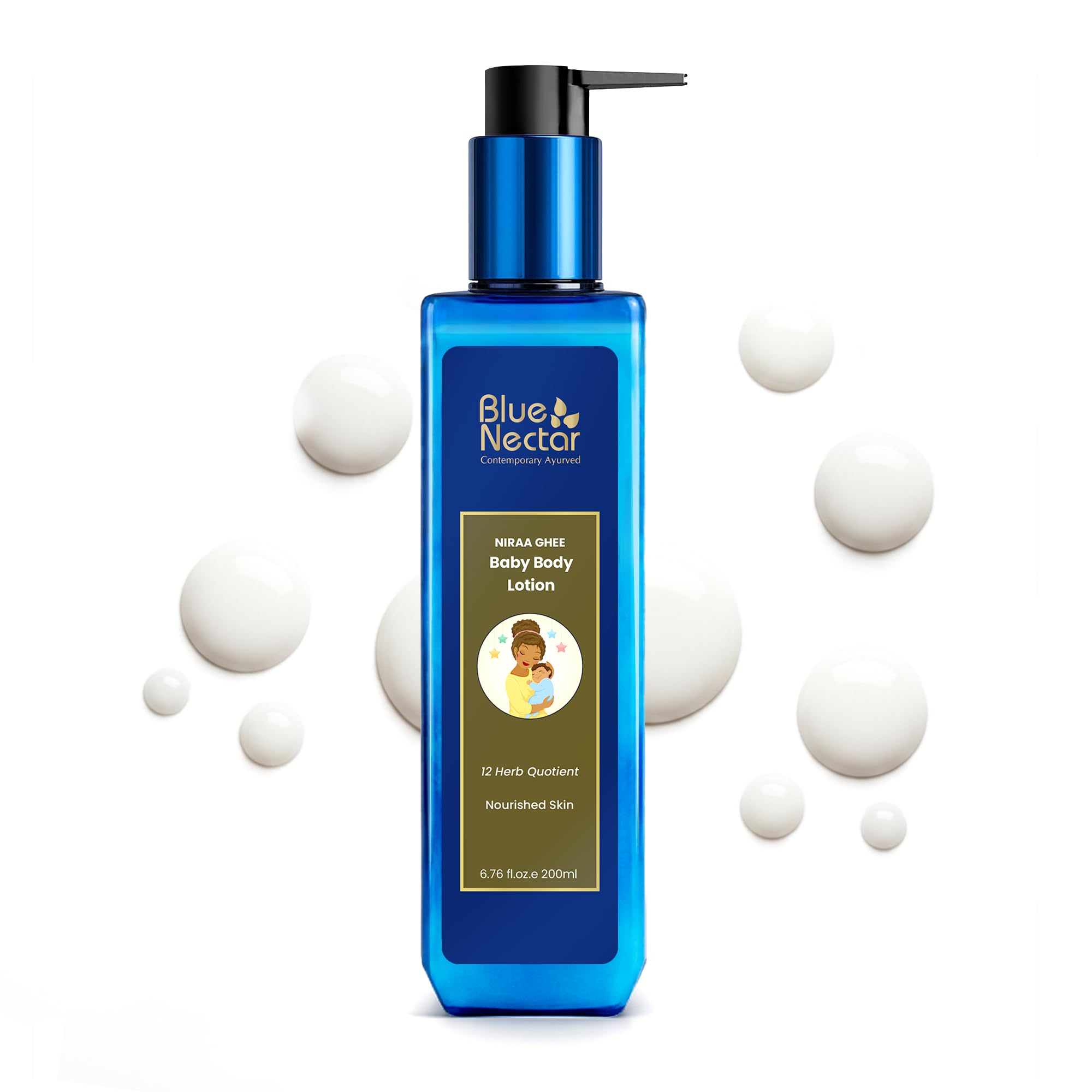 Blue Nectar Baby Lotion with Nourishing Organic Ghee, Body Butters and Ayurvedic Baby Oils Baby skincare | Infant Body lotion | Gentle moisturizer for Kids (12 Herbs, 200ml)-image-22